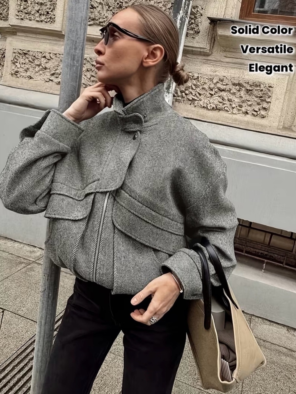 Women’s Gray Herringbone Oversized Jacket Size M COS Inspired Minimalist